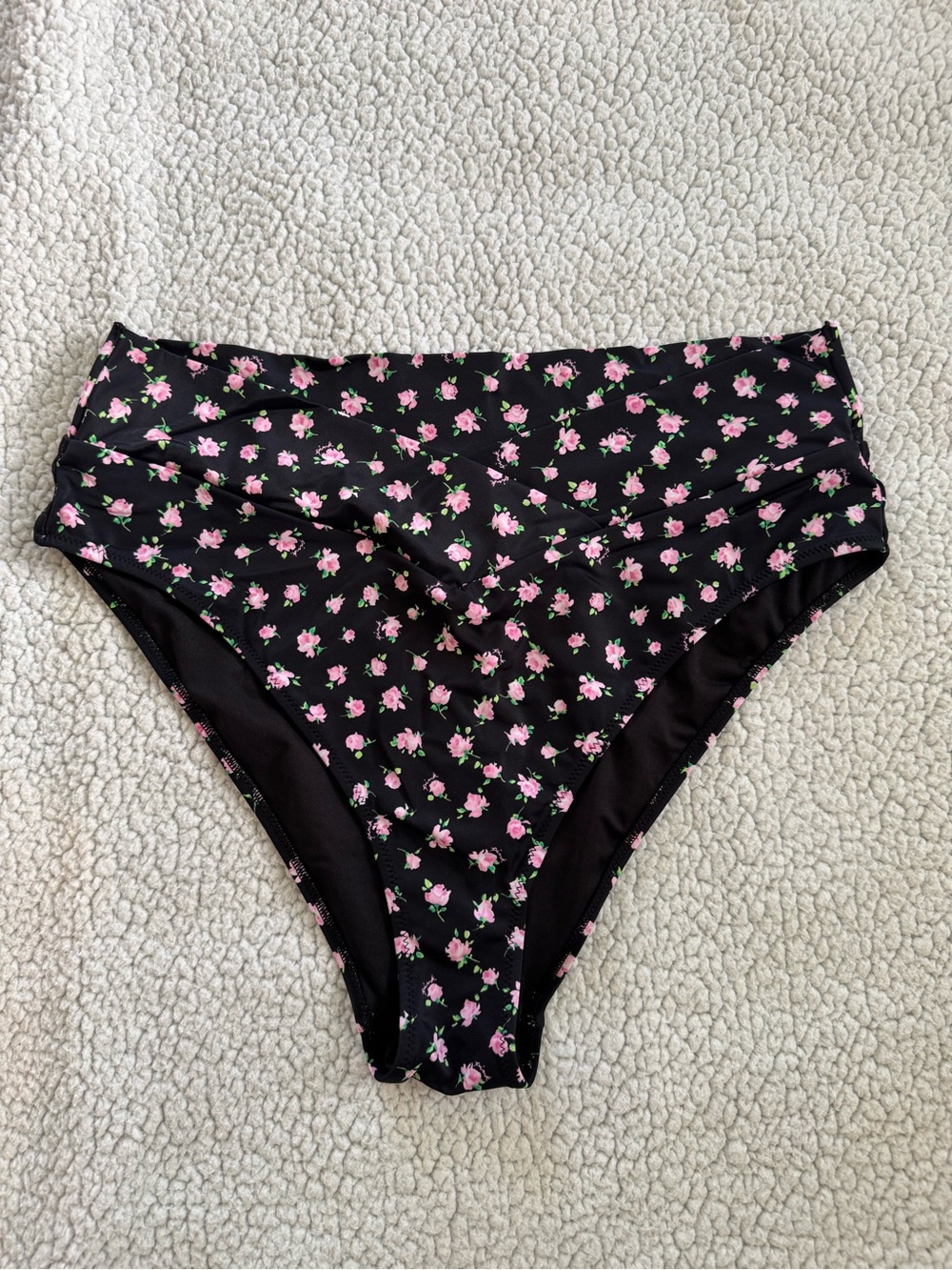PINK Victoria's Secret Black Bikini Bottoms with Pink Floral Print